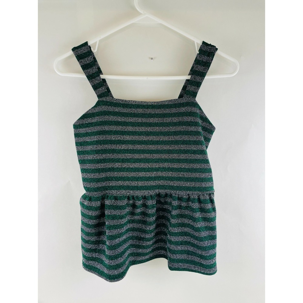 Good Luck Girl Sleeveless Shirt Size L Metallic Silver and Green Striped NWT